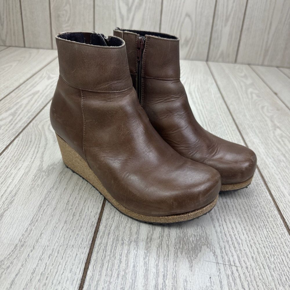 Papillio by Birkenstock Ebba Wedge Bootie Brown Leather Women's Size 39 US 8-8.5